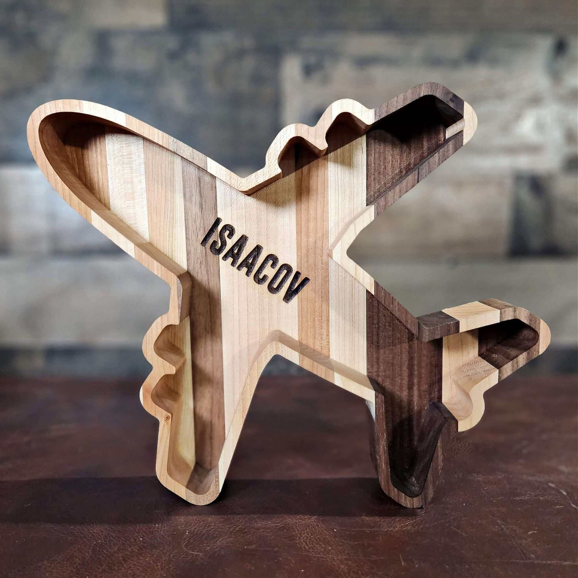 perfect pilot gift airplane wood tray with custom name on it